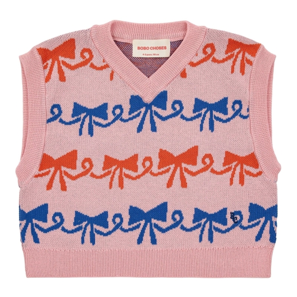 Bobo Choses Bow all over jacquard sleeveless sweater pink