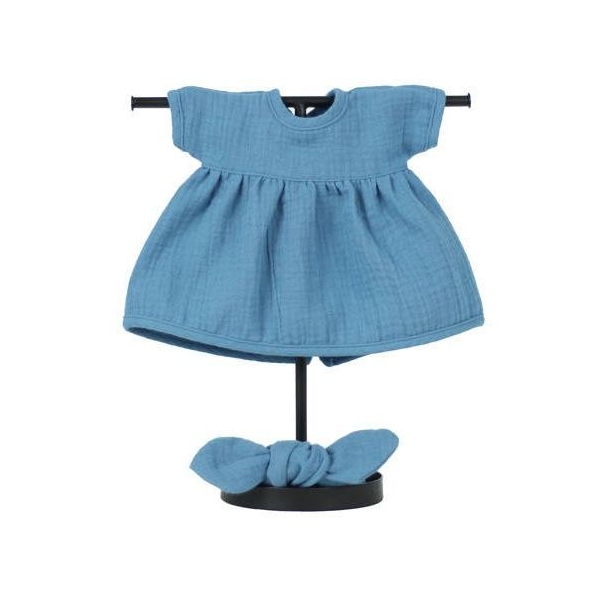 Miniland Doll dress and head band 38cm denim blue LDB26668 