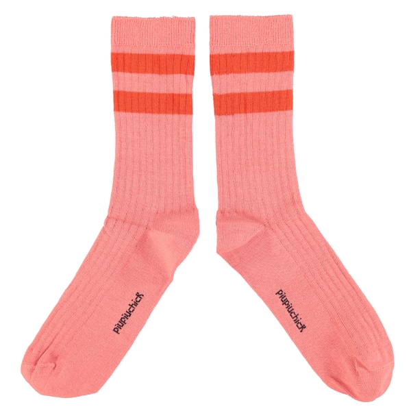 Piupiuchick Orange stripes socks pink SS24.