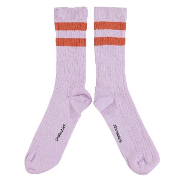 Piupiuchick Terracotta stripes socks lavender SS24.