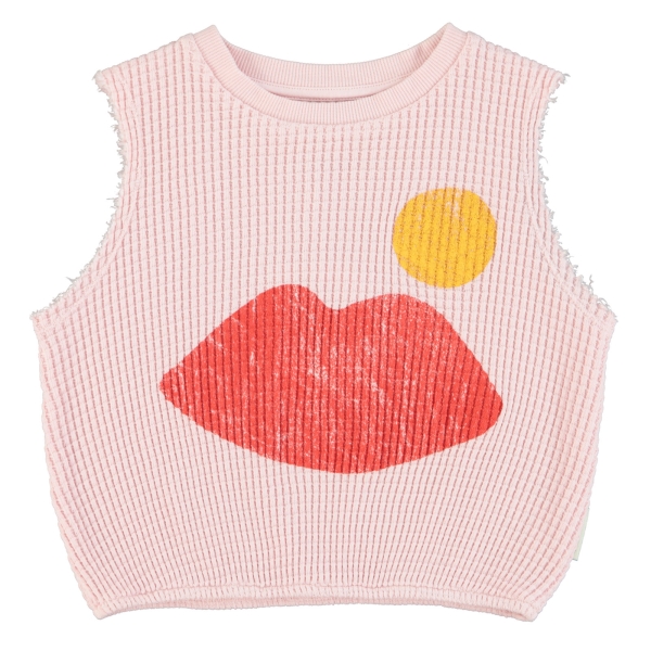 Piupiuchick Sleeveless Lip print t-shirt light pink SS24.