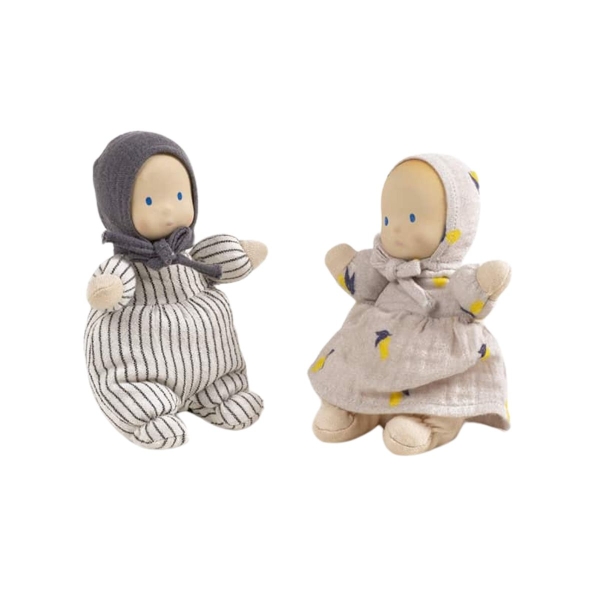 Minikane Set of 2 Les Loupiots dolls Duo girl in Lemons and boy Stripes LL.02.001 