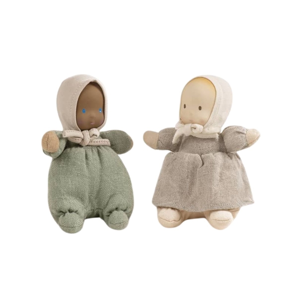 Minikane Set of 2 Les Loupiots dolls Duo girl and boy sage/natural LL.02.003 