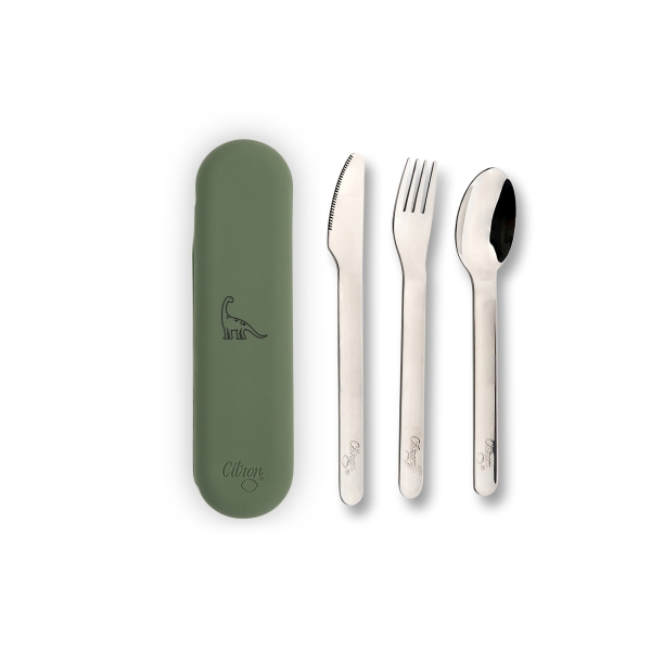 Citron Stainless steel cutlery set dino olive green cutlery_set_silicone_dino_green 
