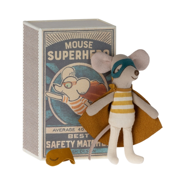 Maileg Pequeño hermano super héroe ratón en caja de cerillas 17-3101-00