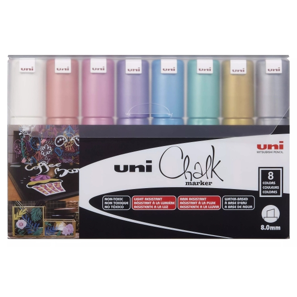 Pwe-5m chalk marker set, 8 metallic colors