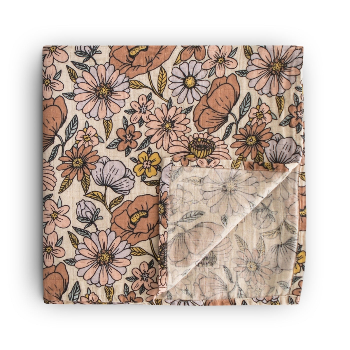 Mushie Muslin swaddle blanket retro flowers MSHSwaddle