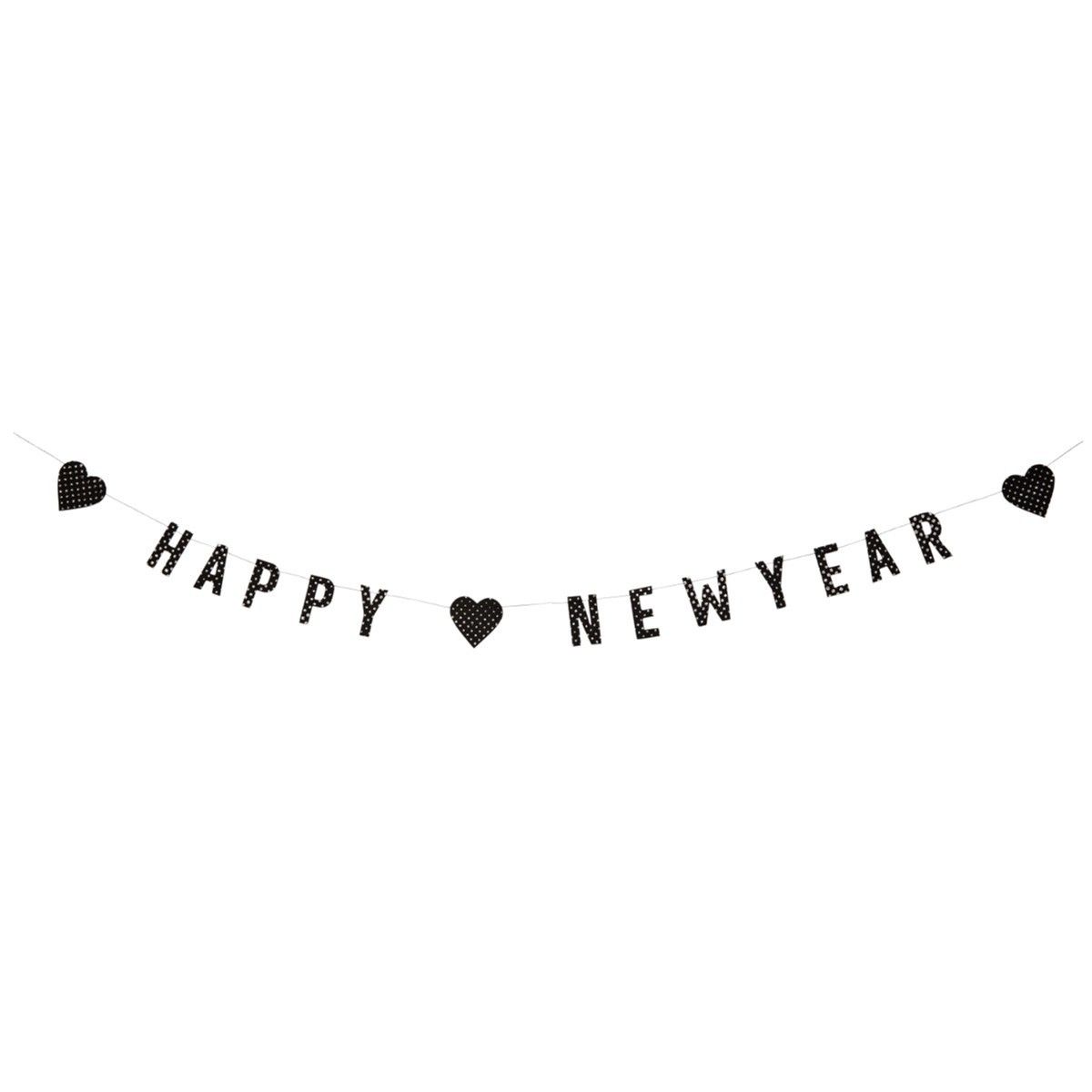 Madam Stoltz Girlanda Happy New Year czarna papierowa M1610-01-A 