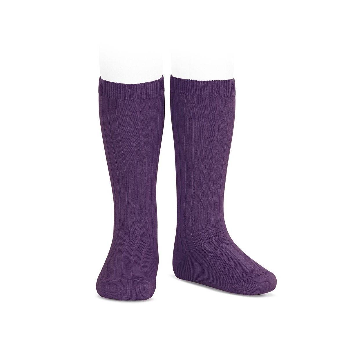 Condor - Wide Ribbed Cotton Knee High Socks aubergine - Strumpfhosen und Socken - 2.016/2_180 
