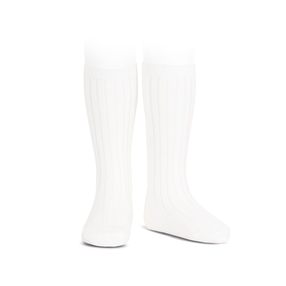 Condor - Wide Ribbed Cotton Knee High Socks white - Medias y