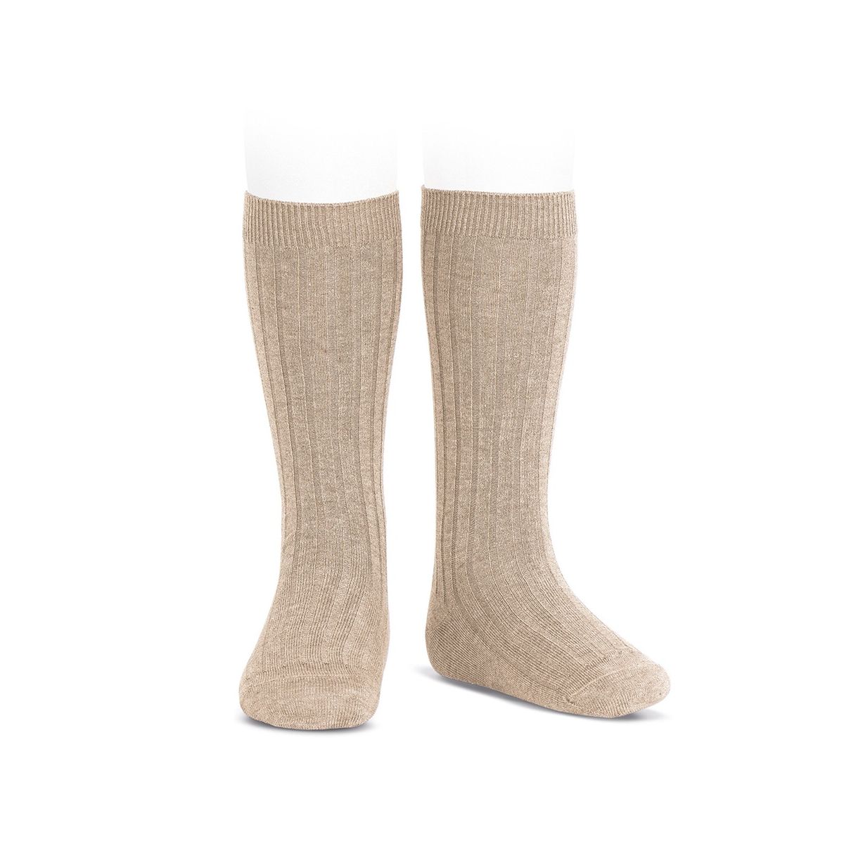 Condor - Wide Ribbed Cotton Knee High Socks nougat - Medias y