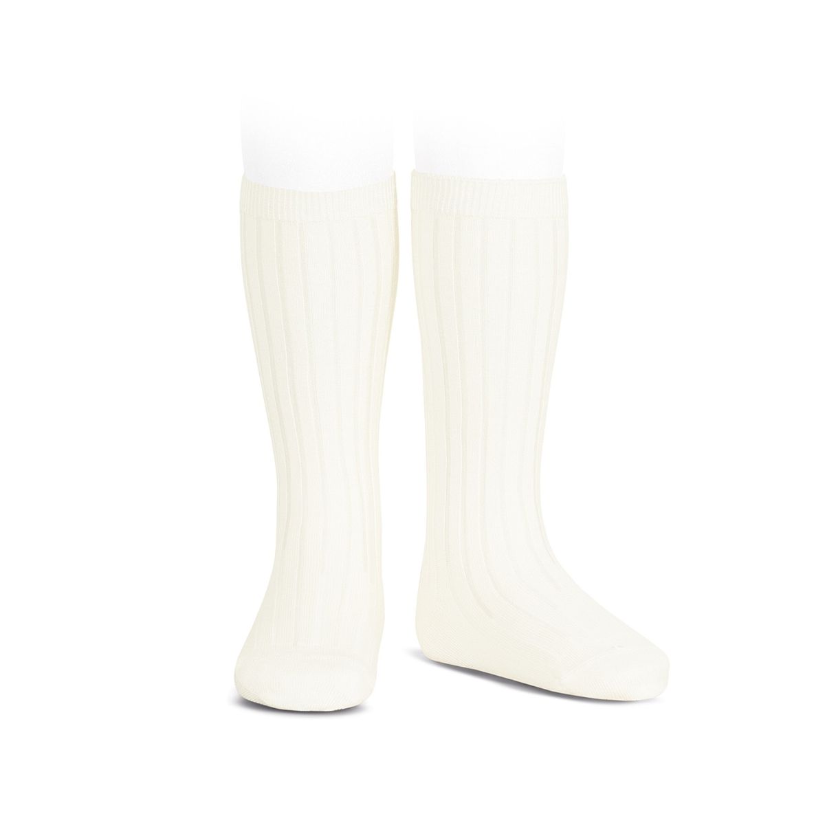 Condor - Wide Ribbed Cotton Knee High Socks beige - Medias y