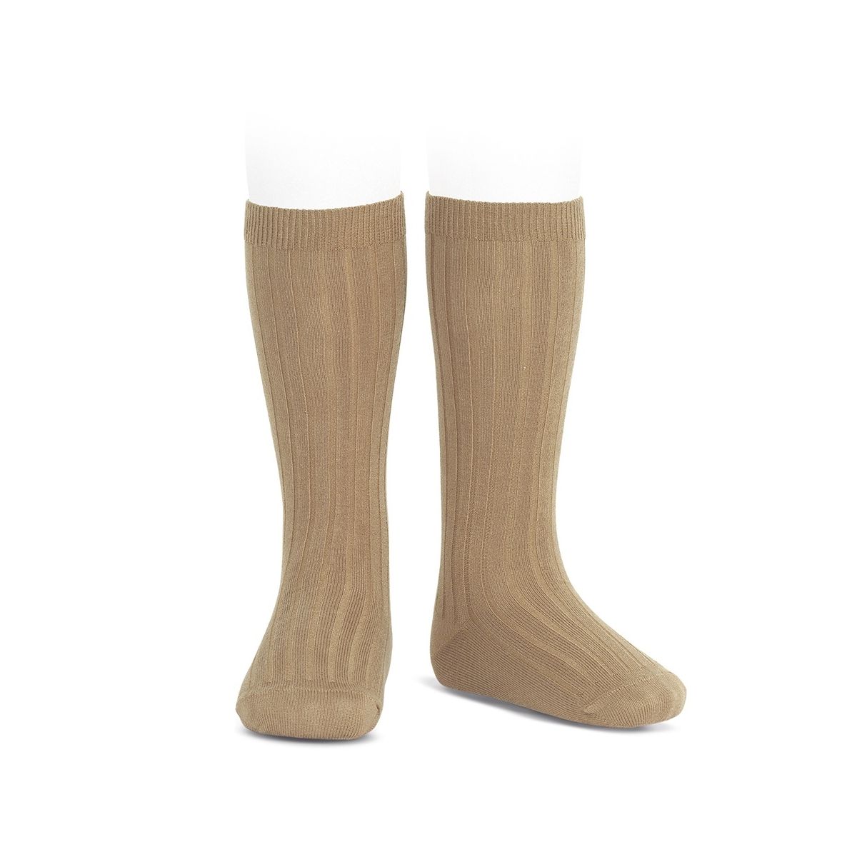 Condor - Wide Ribbed Cotton Knee High Socks camel - Medias y