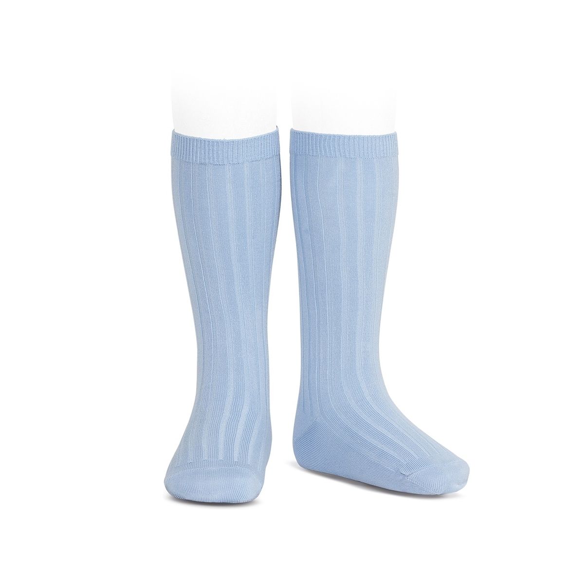 Condor - Wide Ribbed Cotton Knee High Socks light blue - Medias
