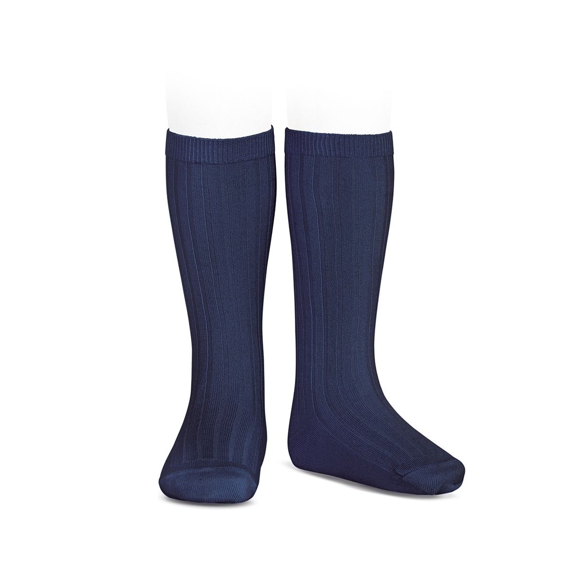 Condor - Wide Ribbed Cotton Knee High Socks navy blue - Medias