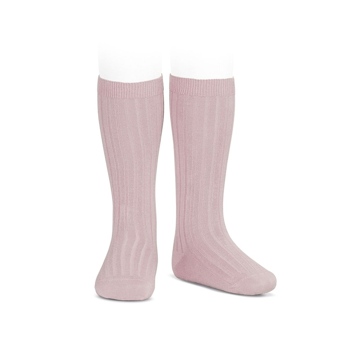Condor - Wide Ribbed Cotton Knee High Socks pale pink - Medias