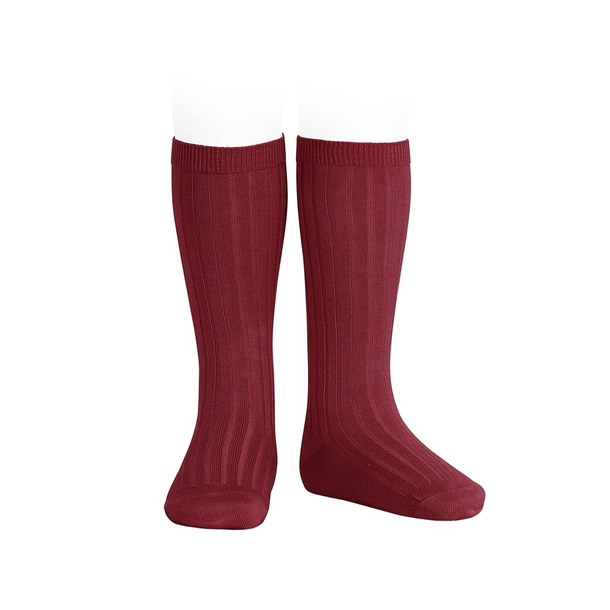 Condor - Wide Ribbed Cotton Knee High Socks ruby - Medias y