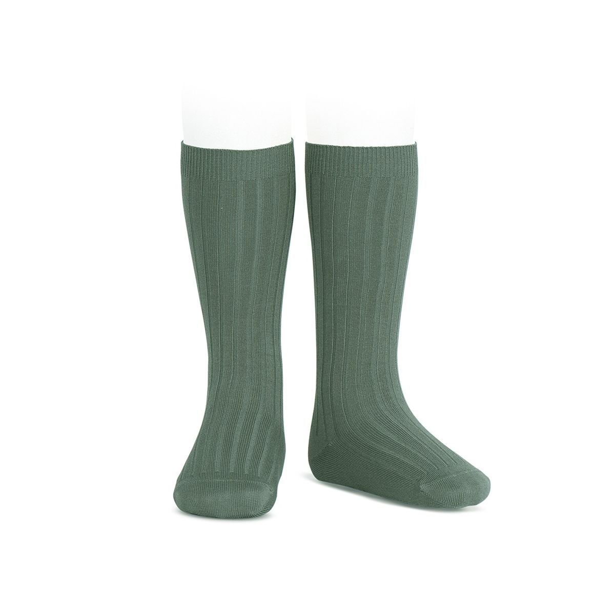 Condor - Wide Ribbed Cotton Knee High Socks lichen green -