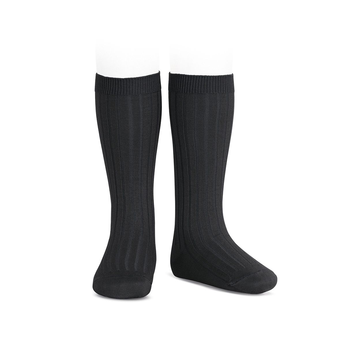 Condor - Wide Ribbed Cotton Knee High Socks black - Medias y