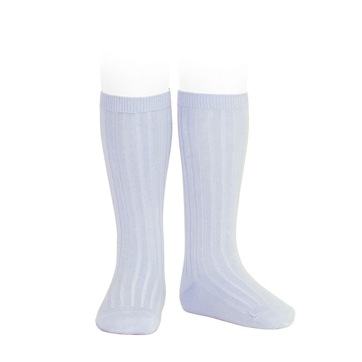 Condor - Wide Ribbed Cotton Knee High Socks baby blue - Medias