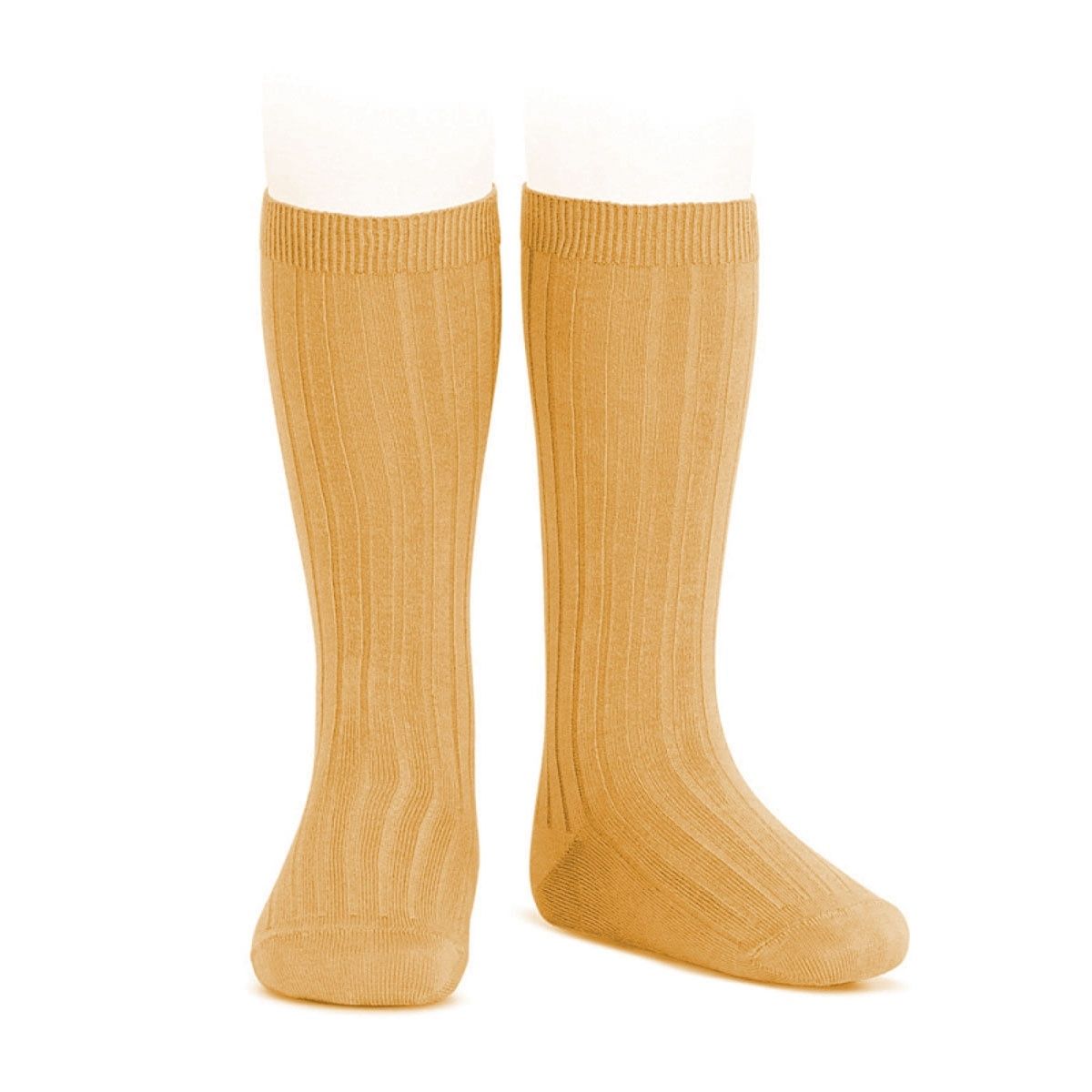 Condor - Wide Ribbed Cotton Knee High Socks mustard - Medias y
