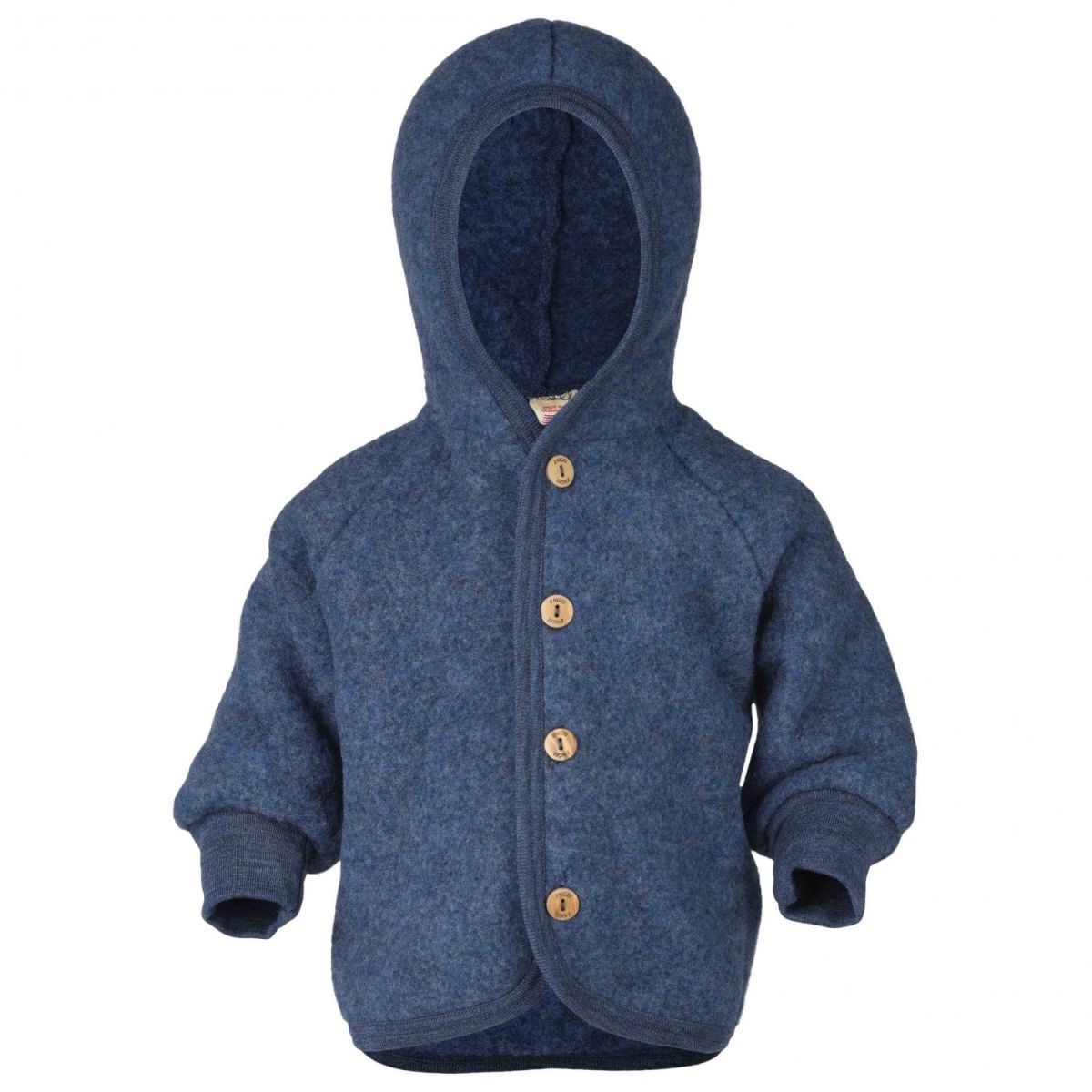 ENGEL Natur Hooded jacket with wooden buttons Blue melange
