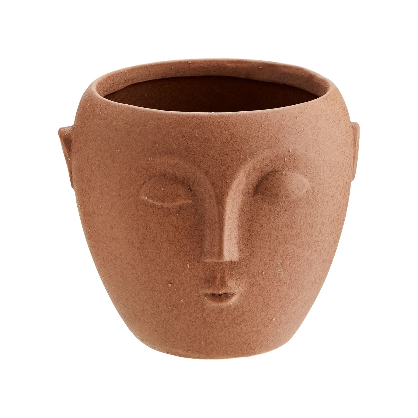 Madam Stoltz - Flower Pot With Face Imprint Brown 12,5x10,5 cm  - Vasen und dekorative Ornamente - HY14827-13 