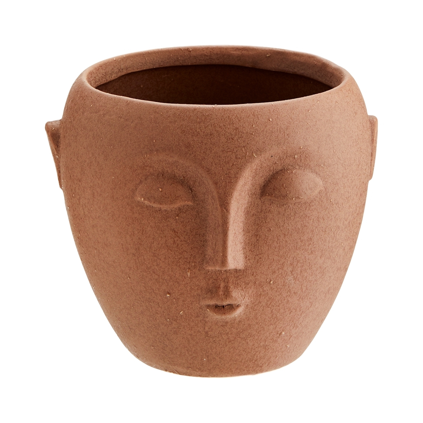 Madam Stoltz - Flower Pot With Face Imprint Brown 14x12 - Jarrones y adornos decorativos - HY14827-13 