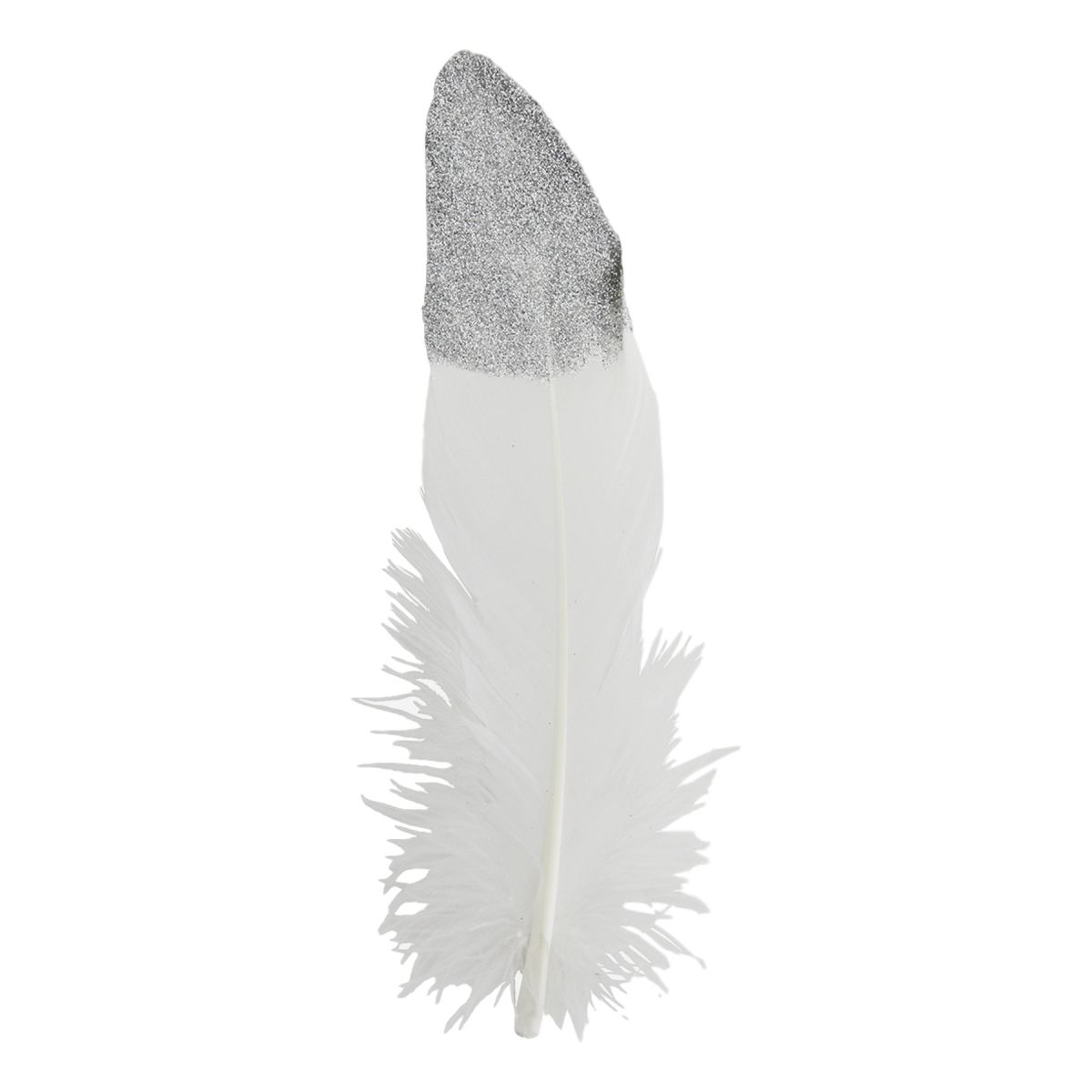 Madam Stoltz Two tone goose feathers white / silver glitter