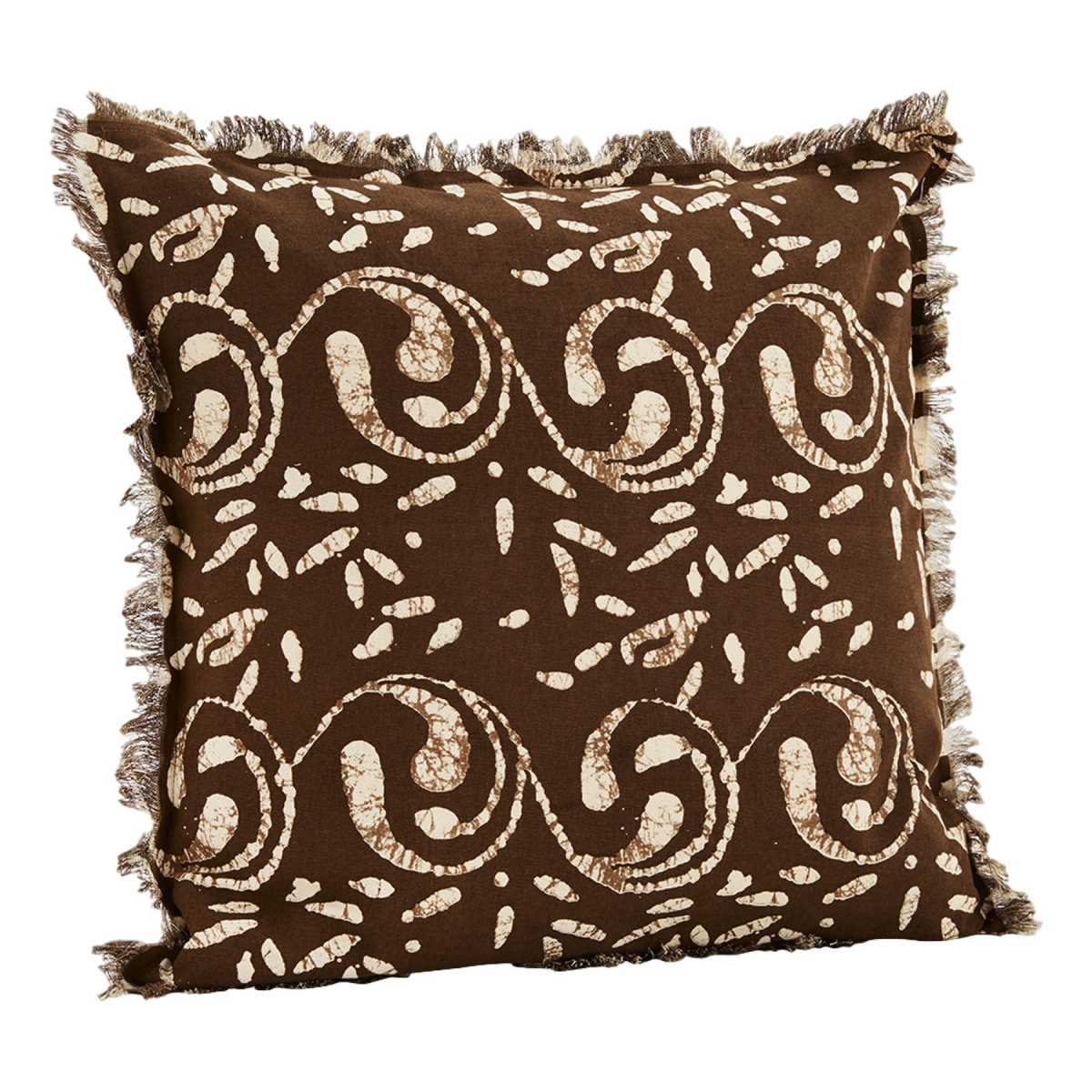 Madam Stoltz - Printed cushion cover with fringes brown - Cushions - CC-5050-22 