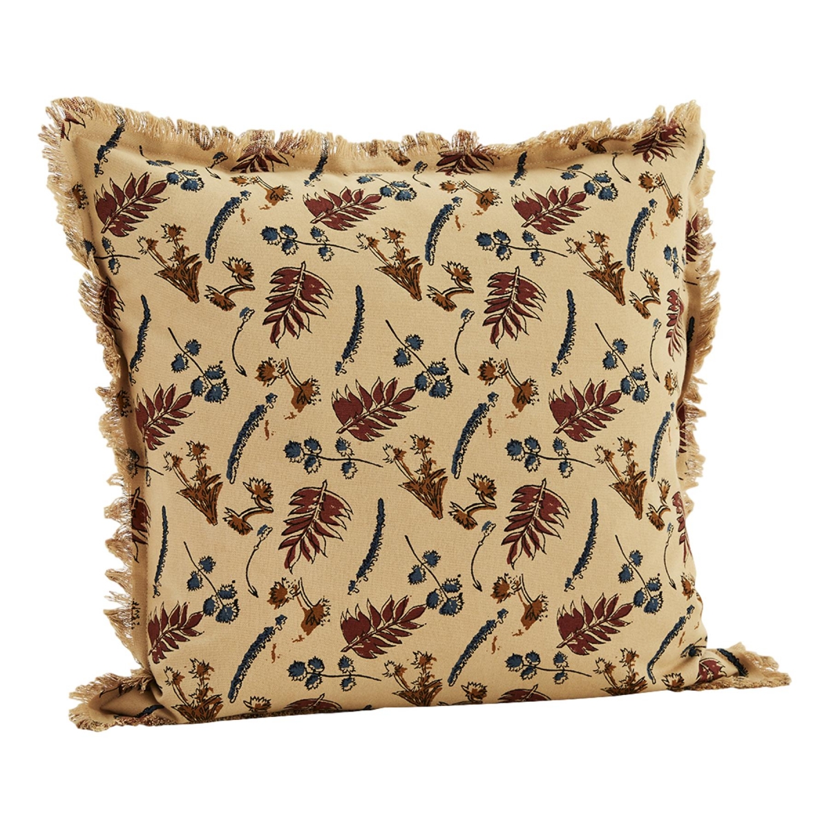 Madam Stoltz Printed cushion cover with fringes nude CC-5050-32 