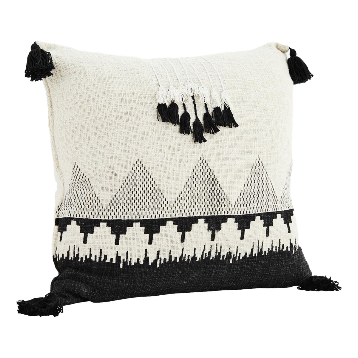 Madam Stoltz Printed cushion cover with tassels Off white JMS19-115 