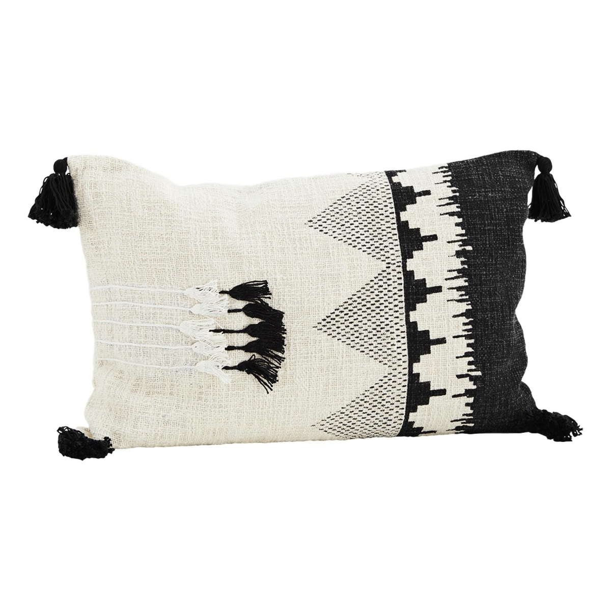 Madam Stoltz Printed cushion cover with tassels Off white