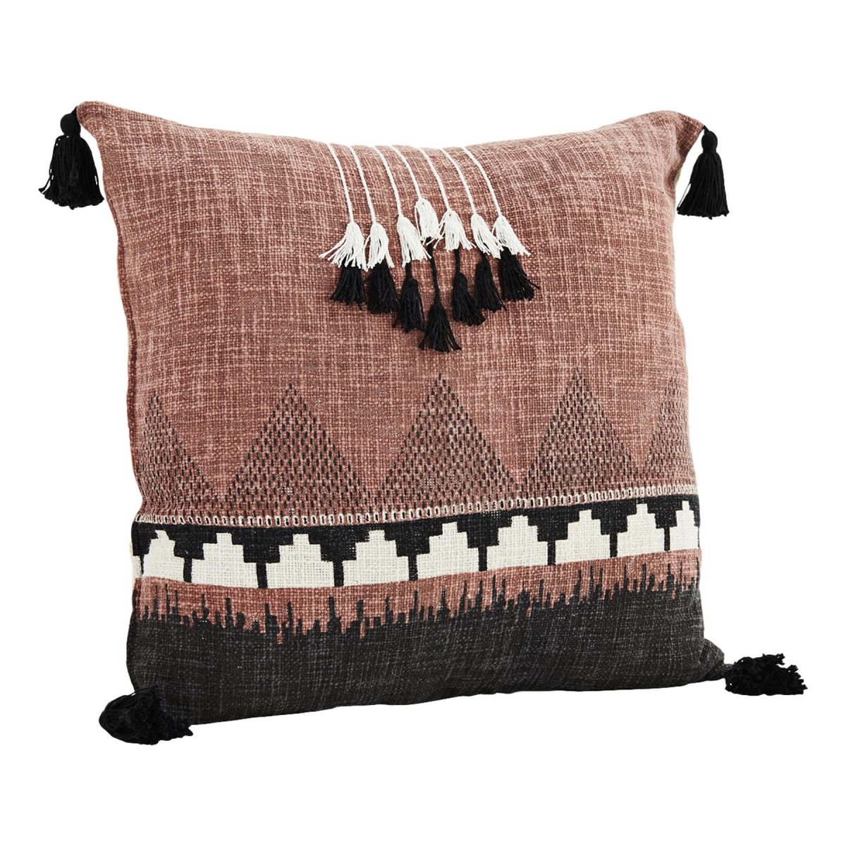 Madam Stoltz Printed cushion cover with tassels Brown JMS19-111 