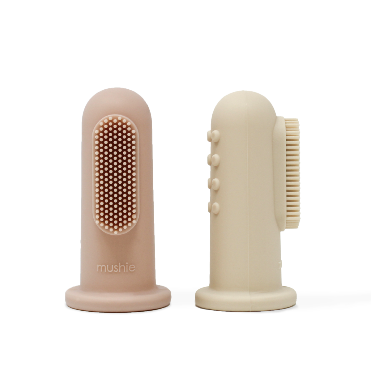 Mushie Finger toothbrushes blush/shifting sand Anneaux de