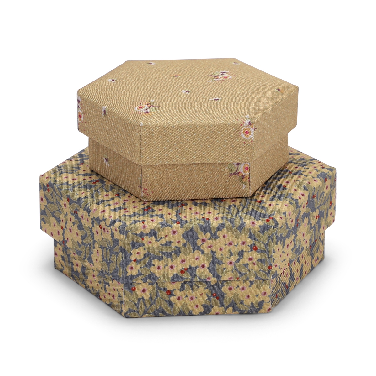 Konges Slojd Set of 2 padded boxes winter leaves mustard/flower bouquet dijon KS2605 
