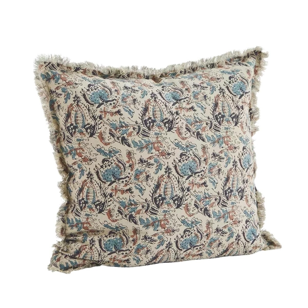 Madam Stoltz Printed cushion cover with fringes CC-5050-86