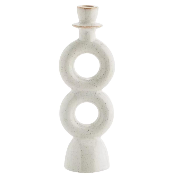 Madam Stoltz Stoneware candle holder off white 30,5 cm