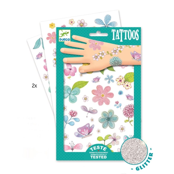 Djeco - Flowers glitter tattoos - Autocollants et tatouages - DJ09585 