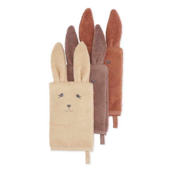Konges Slojd - 3 pack Animal washcloth bunny - Accessories - KS3702 