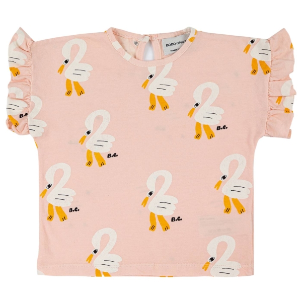 Bobo Choses Koszulka niemowlęca Pelican all over ruffle różowa