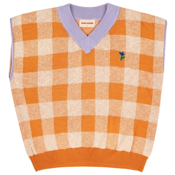 Bobo Choses - Checked v-neck knitted adult vest multi - Abrigos y chaquetas - 123AD064 