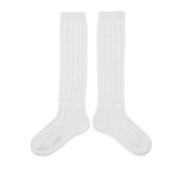 Collégien Knee high socks Léonie openwork blanc neige 2905 908