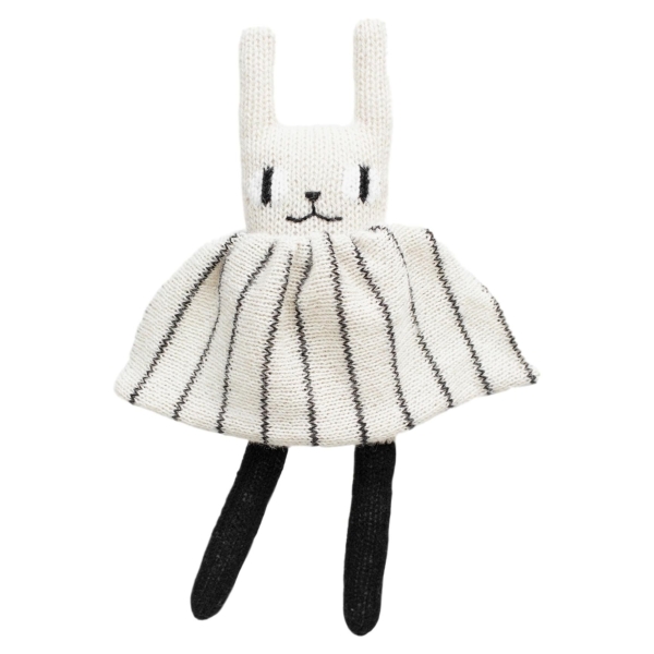Main Sauvage Rabbit soft toy black and white striped dress