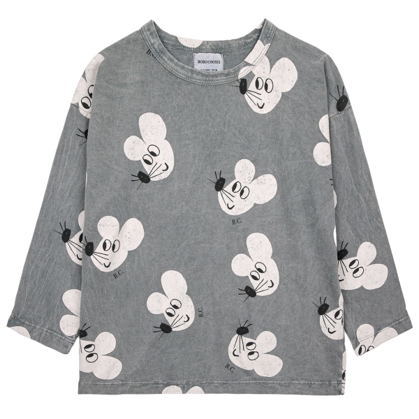 Bobo Choses Mouse all over long sleeve t-shirt grey 223AC016 