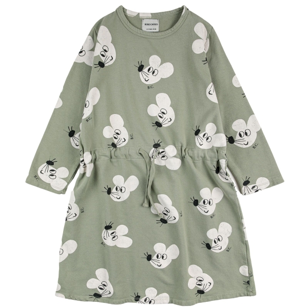 Bobo Choses Mouse all over dress green 223AC101 