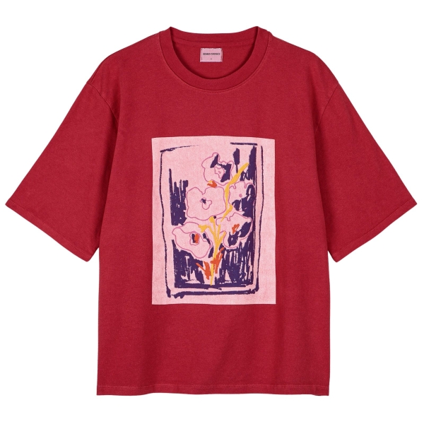 Bobo Choses Bouquet sketch boxy adult t-shirt red 223AD005 