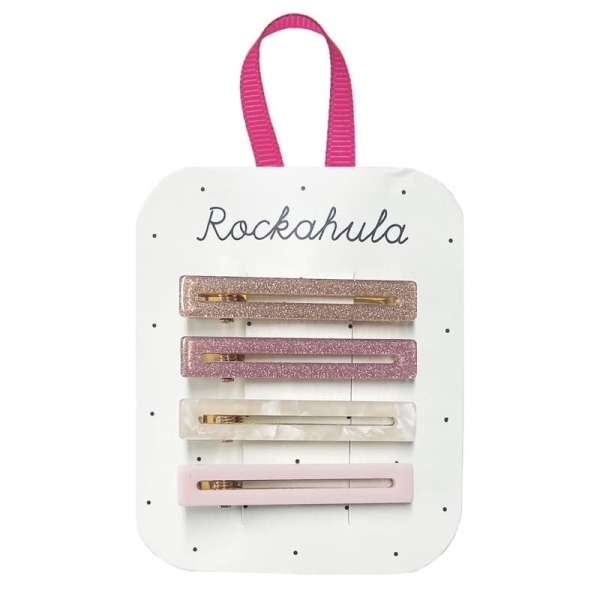 Rockahula Kids Set of 4 hair clips Retro acrylic bar pink H1547P 