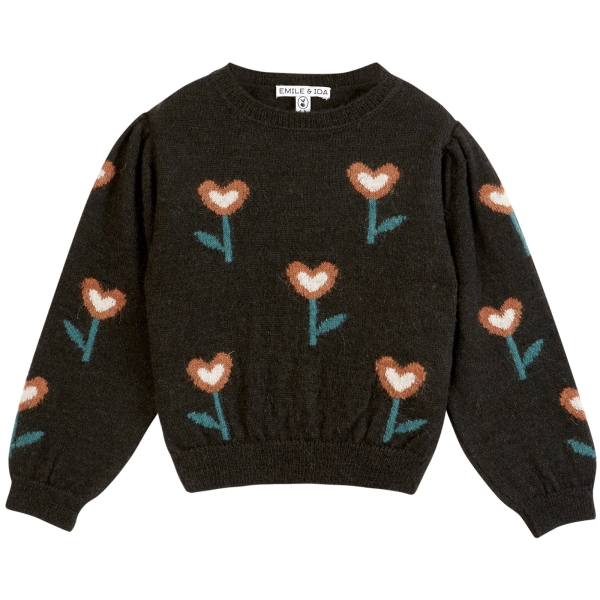 Emile et Ida Coeur intarsia sweater bitume Y030-BITUME 