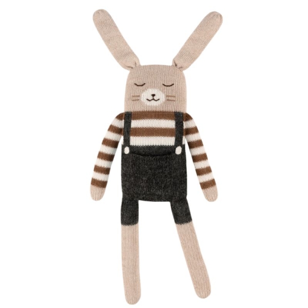 Main Sauvage Large bunny knit toy with black overalls